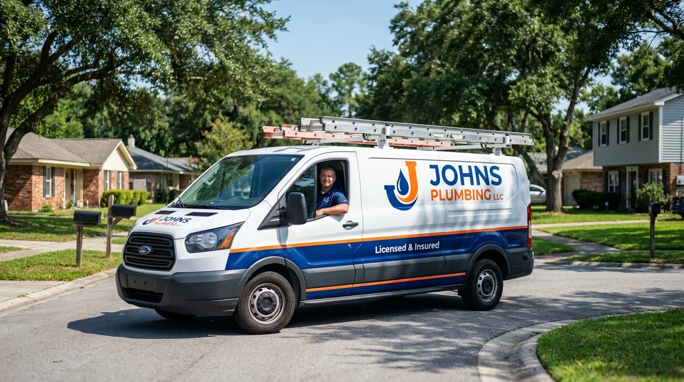 Johns Plumbing LLC service van in Shrewsbury, MA