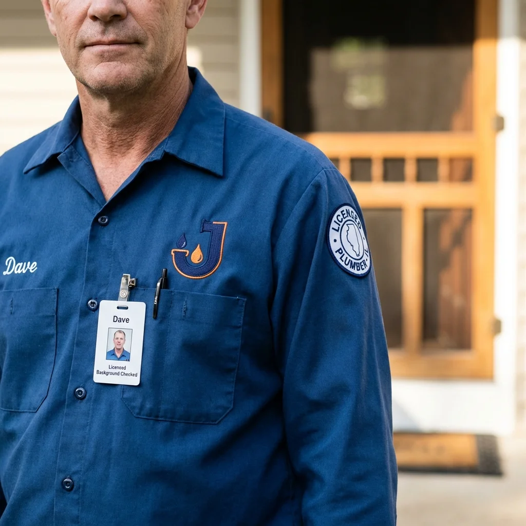 Licensed plumber showing ID badge in Shrewsbury, MA