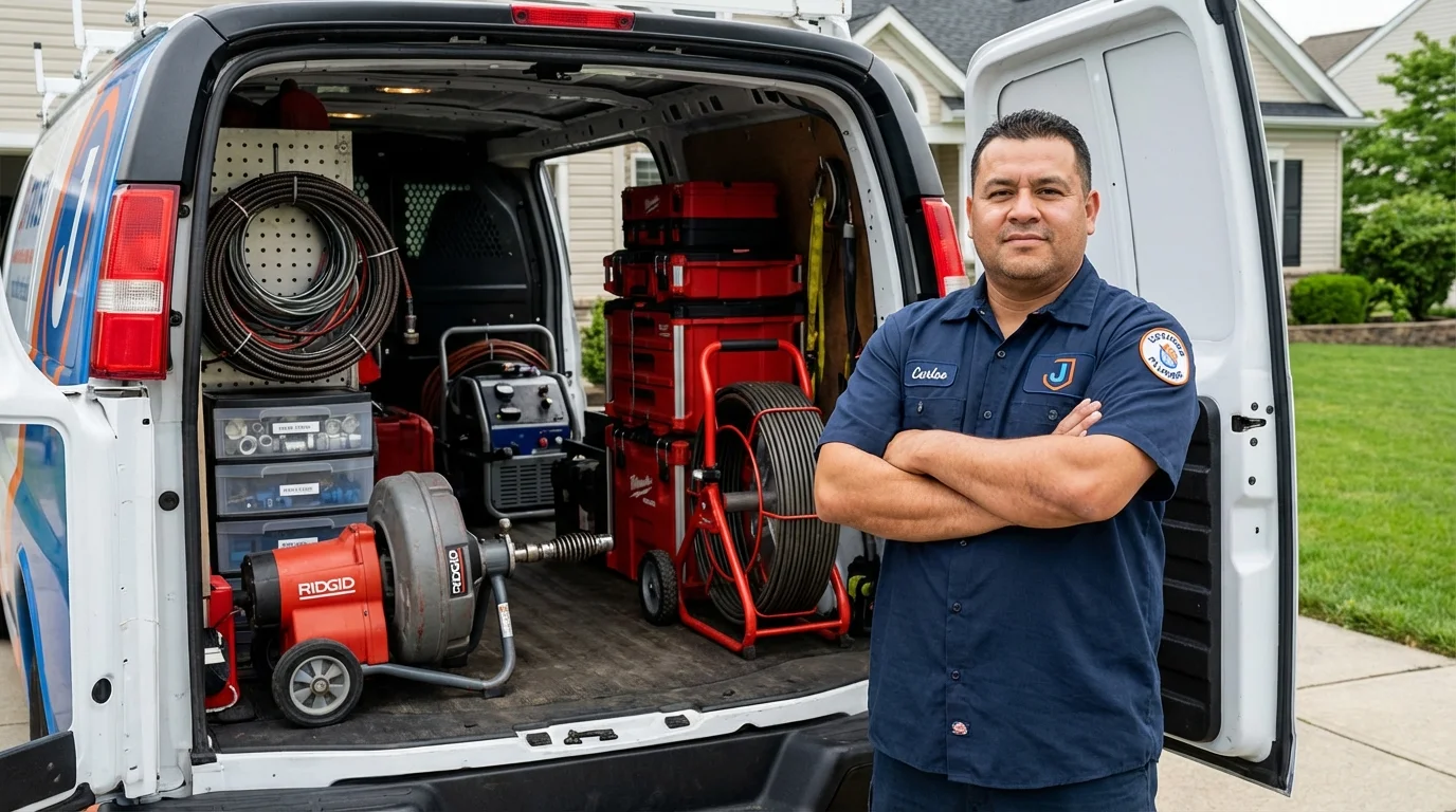 Professional drain cleaning equipment and Johns Plumbing LLC plumber in Shrewsbury