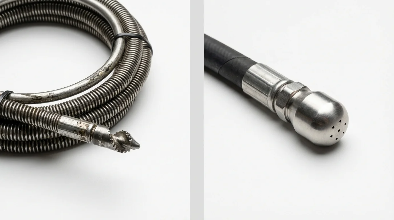 Drain snake cable and hydro jetting nozzle used for drain cleaning in Shrewsbury, MA